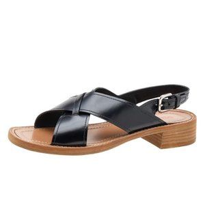 Prada, Leather Cross Strap Sandals, Black